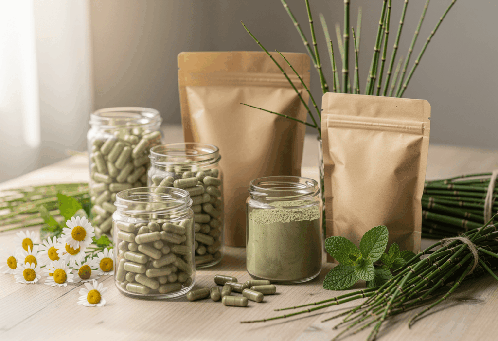 Plusieurs compléments alimentaires à base de prêle bio