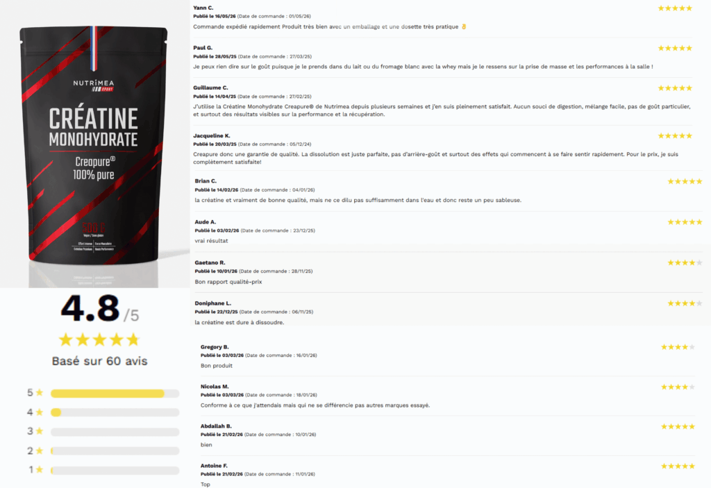 avis des clients sur la creatine nutrimea