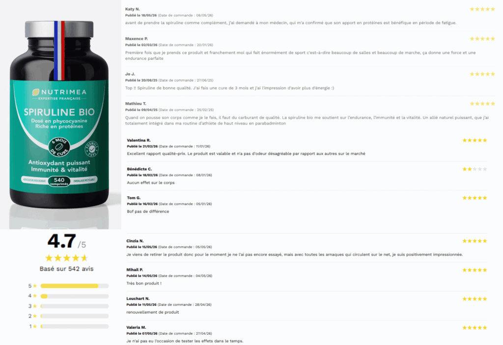 avis des clients sur la spiruline nutrimea
