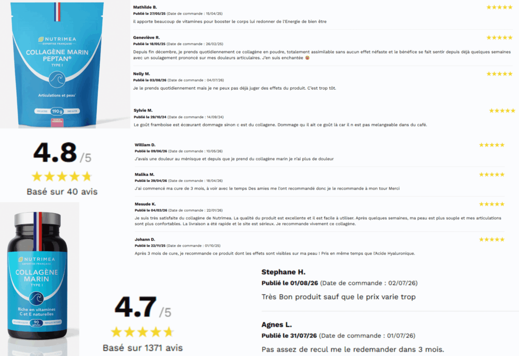 avis des clients sur le collagène marin nutrimea