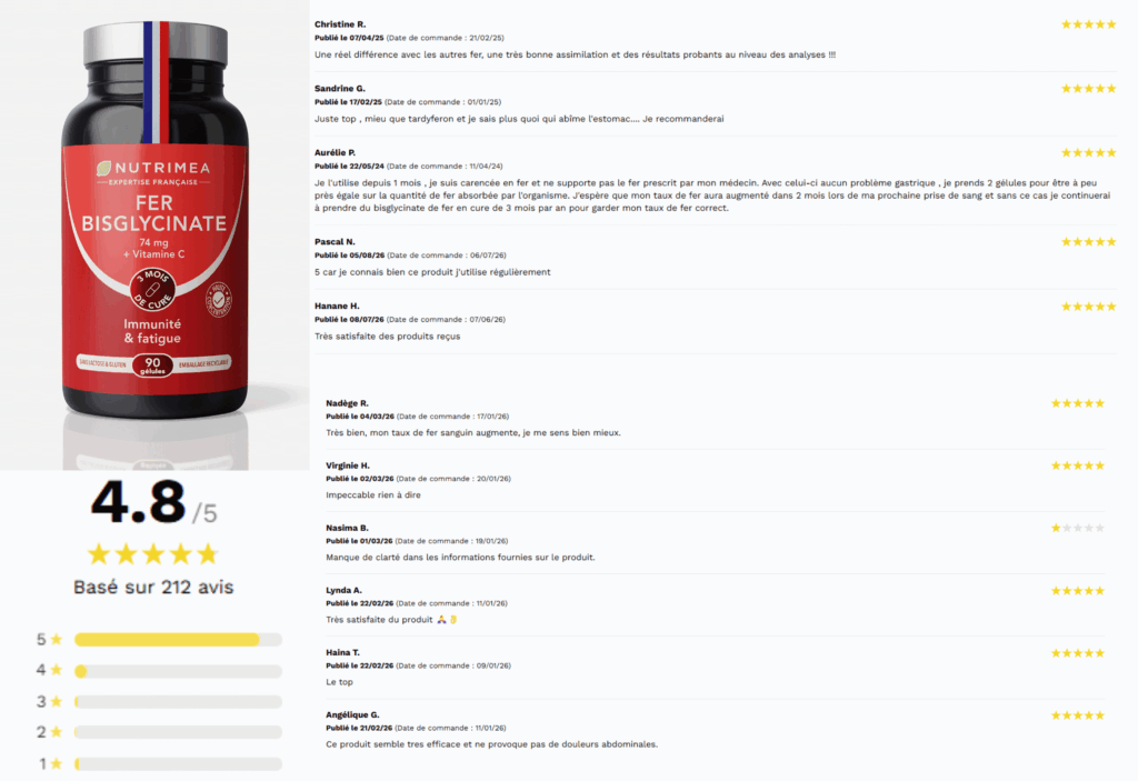 avis des clients sur le fer bisglycinate nutrimea
