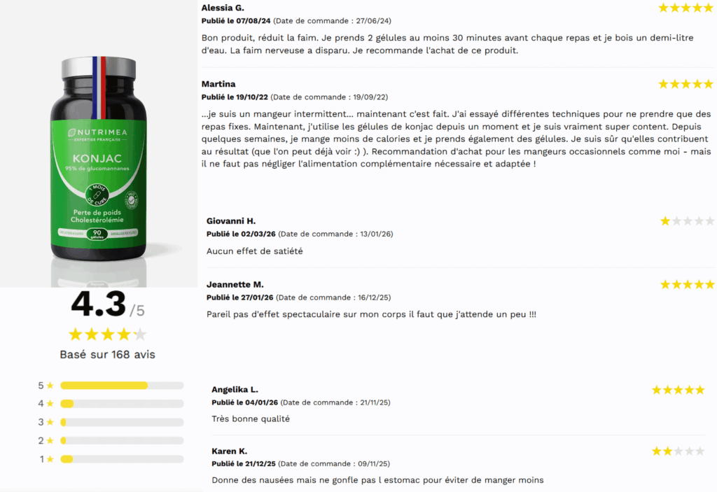 avis des clients sur le konjac nutrimea