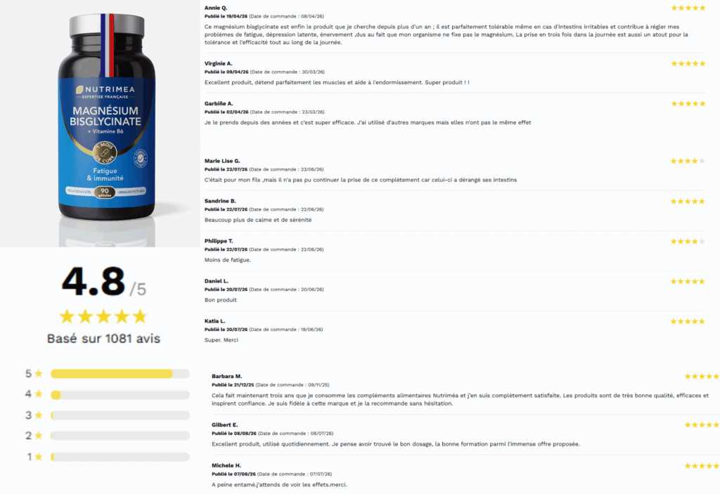 avis des clients sur magnésium bisglycinate nutrimea