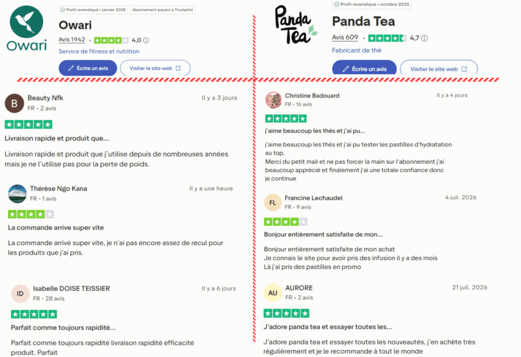 avis des clients sur owari ou panda tea