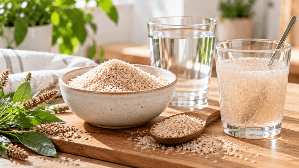 Psyllium blond et verre d’eau