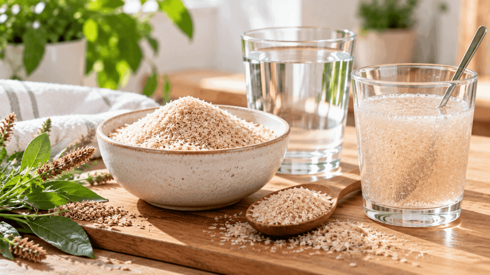 Psyllium blond et verre d’eau