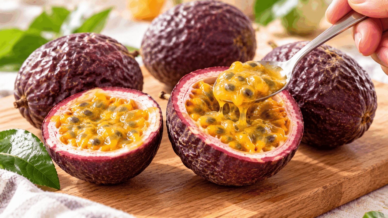 Fruit de la passion ouvert et prêt à être dégusté