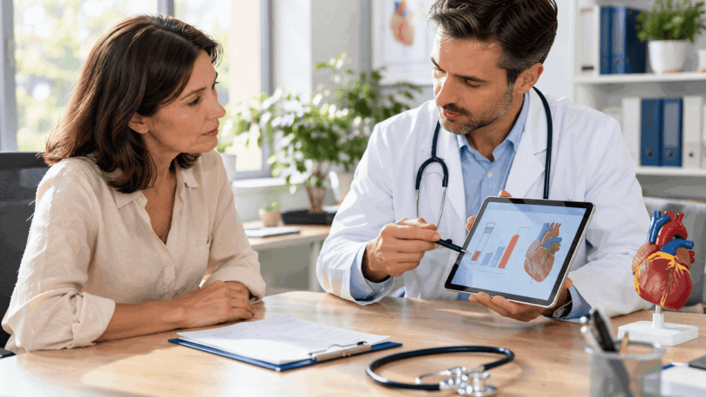 Une femme consultant un médecin pour un excès de potassium